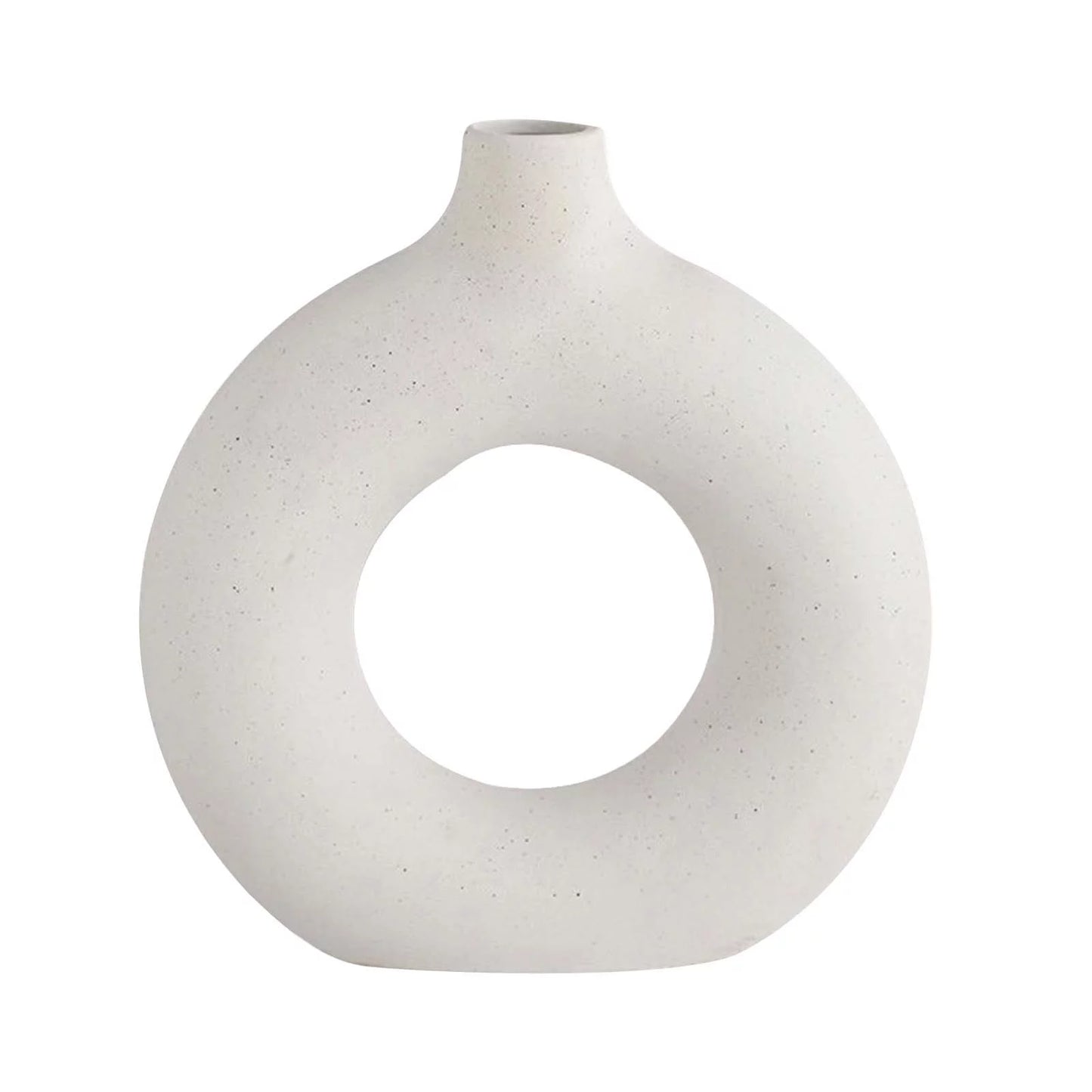 9.17” Donut Shaped Beige Ceramic Circle Vase