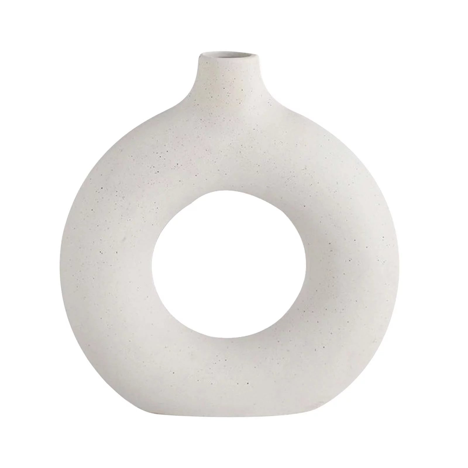 9.17” Donut Shaped Beige Ceramic Circle Vase