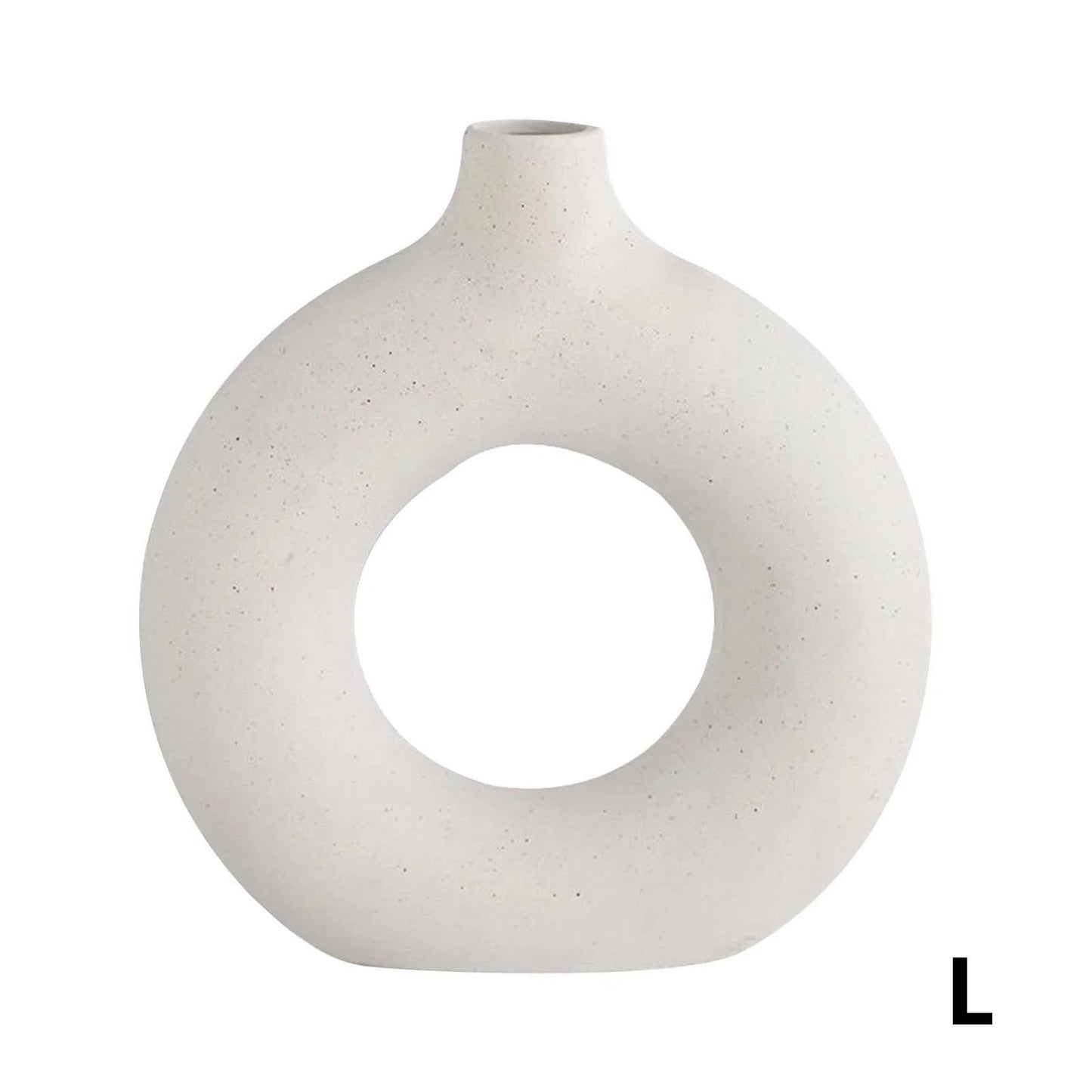 9.17” Donut Shaped Beige Ceramic Circle Vase