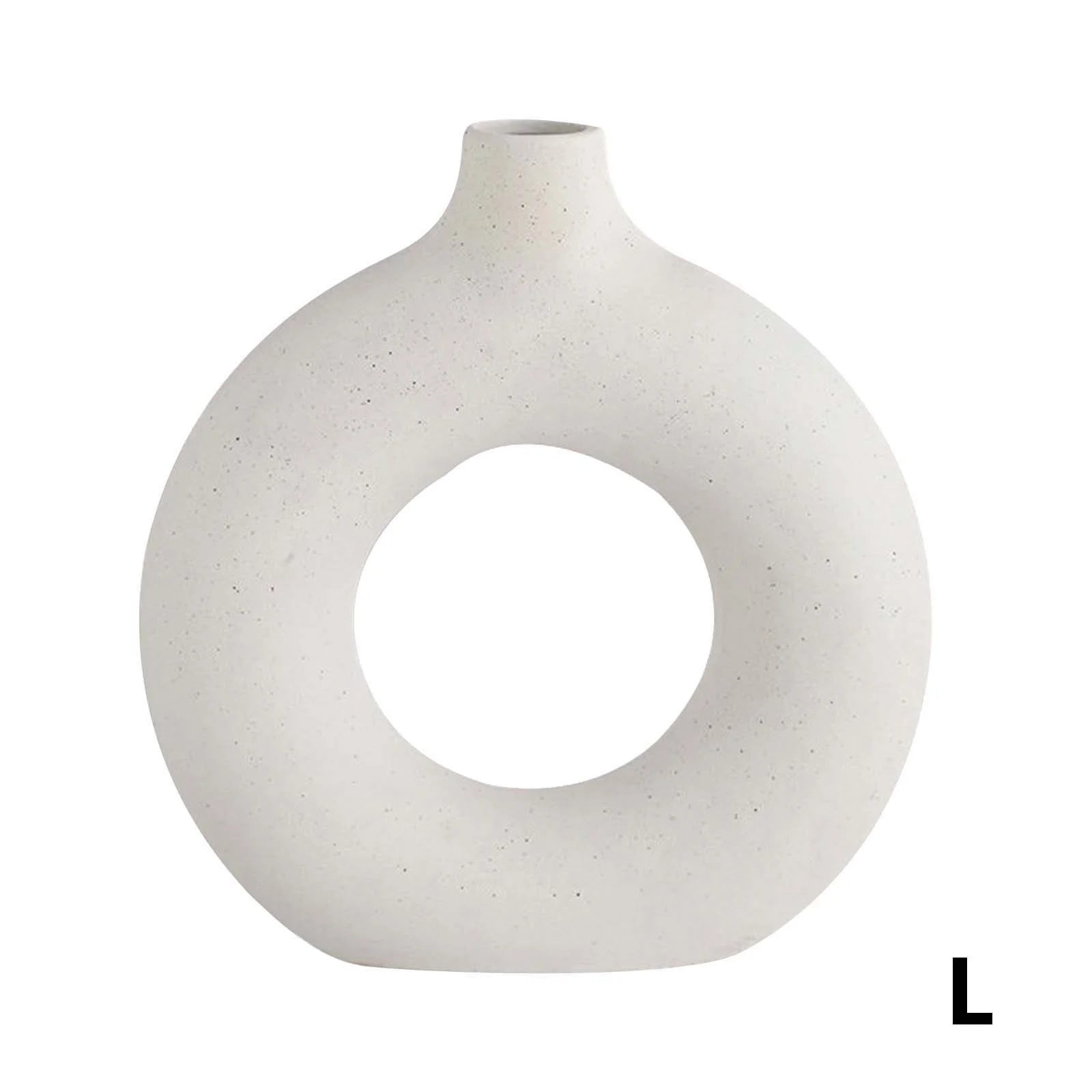 9.17” Donut Shaped Beige Ceramic Circle Vase