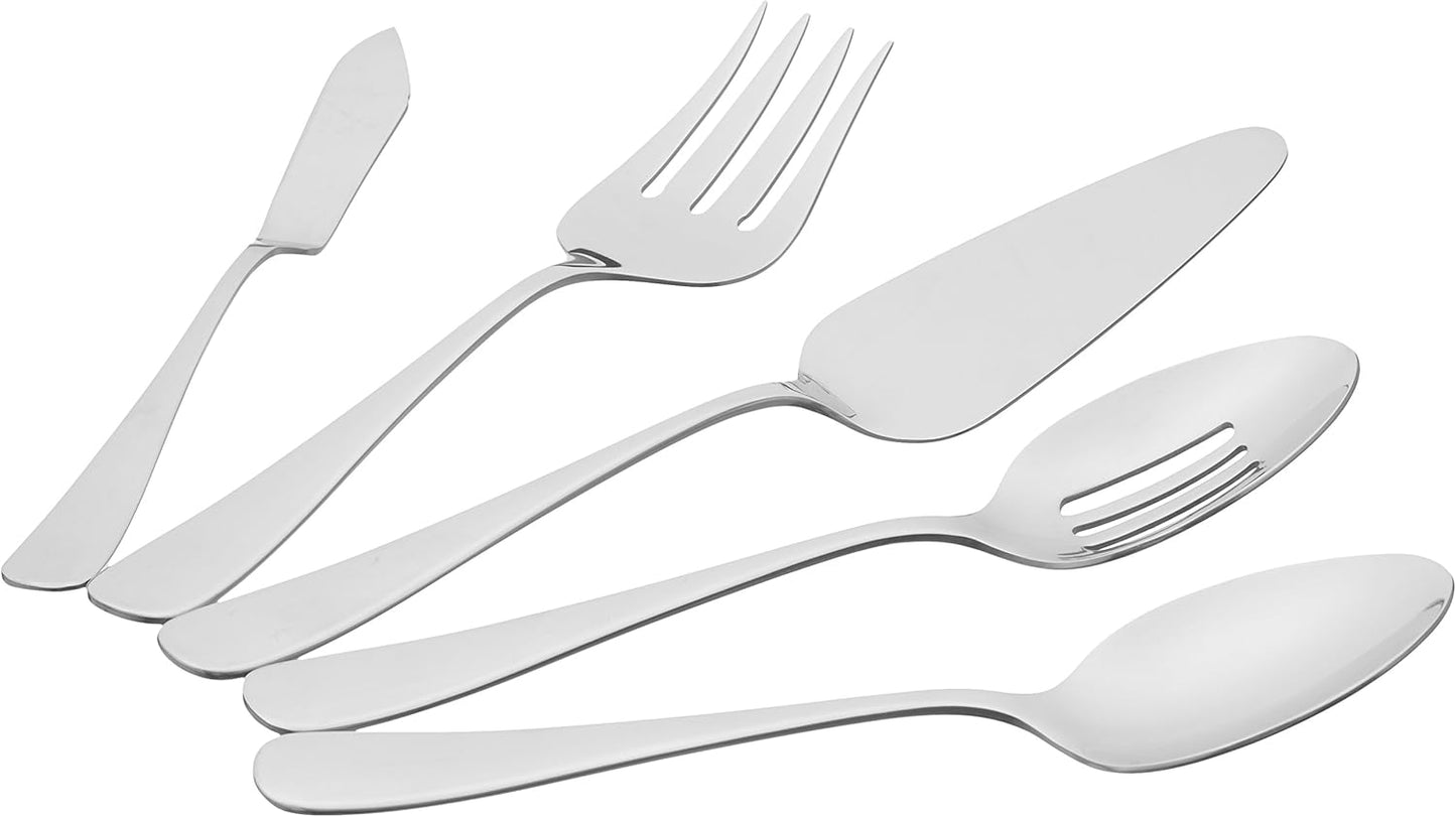 5-Piece Stainless Steel Serving Set with round Edge, Silver