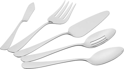 5-Piece Stainless Steel Serving Set with round Edge, Silver