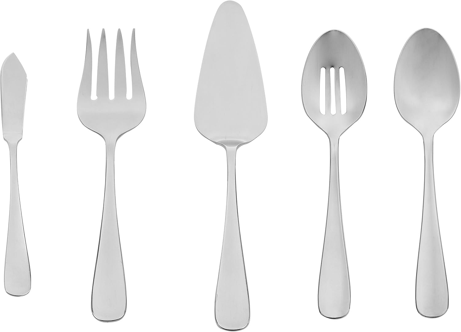 5-Piece Stainless Steel Serving Set with round Edge, Silver