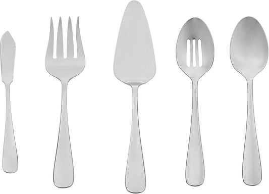 5-Piece Stainless Steel Serving Set with round Edge, Silver